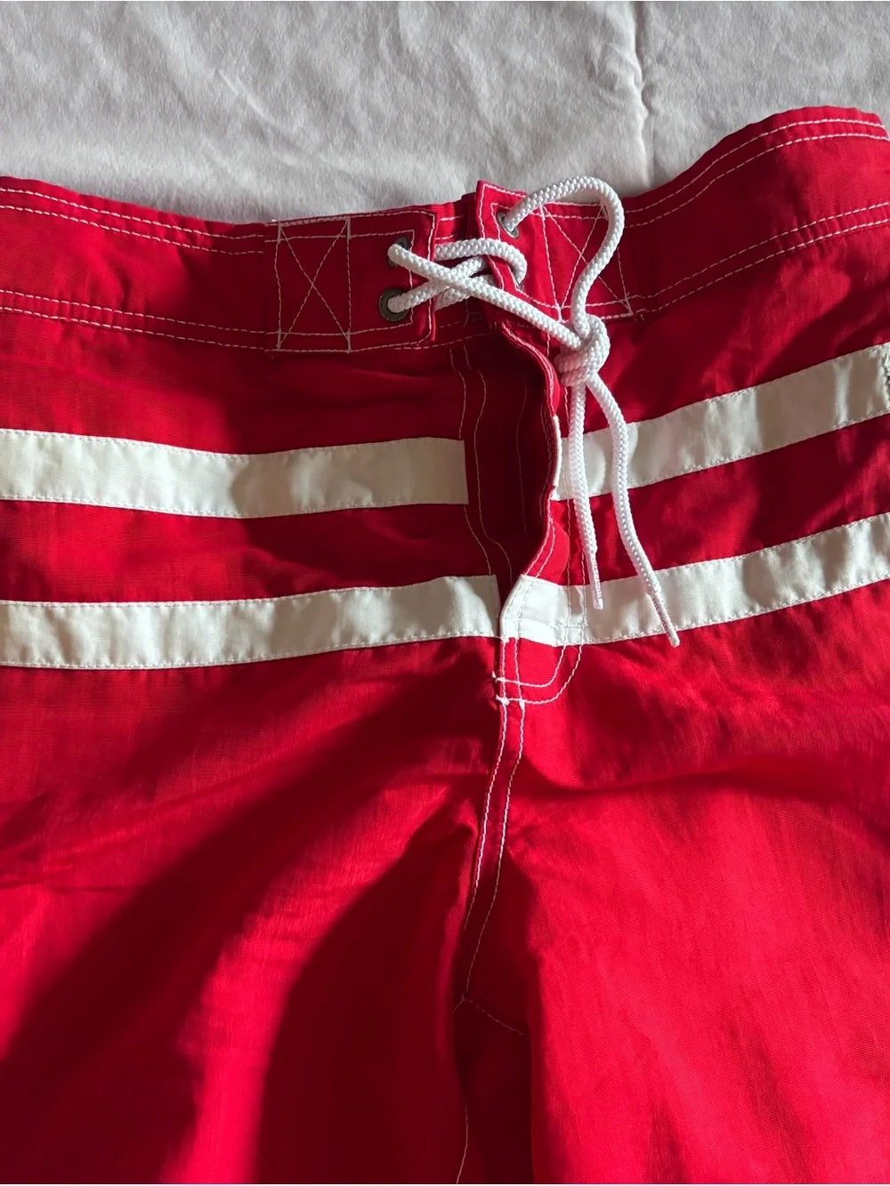 Tommy Hilfiger Mens Swim Shorts Red White Stripes Crest Varsity 2013 Size M
